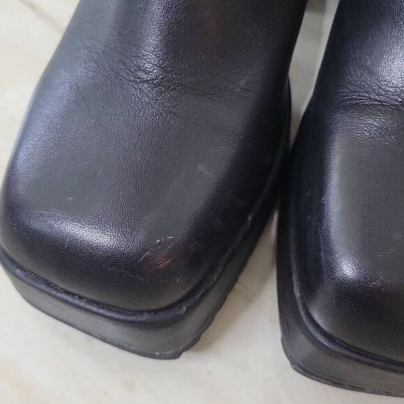 Darker Wavs Leather Square Toe Platform Heeled Boots Y2K Goth Size 8M Womens - Picture 5 of 12